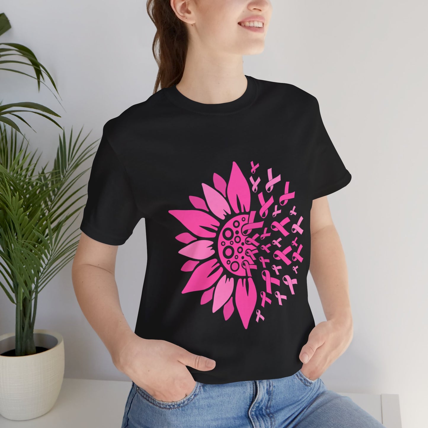 Pink Ribbon Sunflower Unisex Tee - Support Breast Cancer Awareness, Casual Wear, Gift for Her, Cancer Survivor Shirt, Stylish Comfort