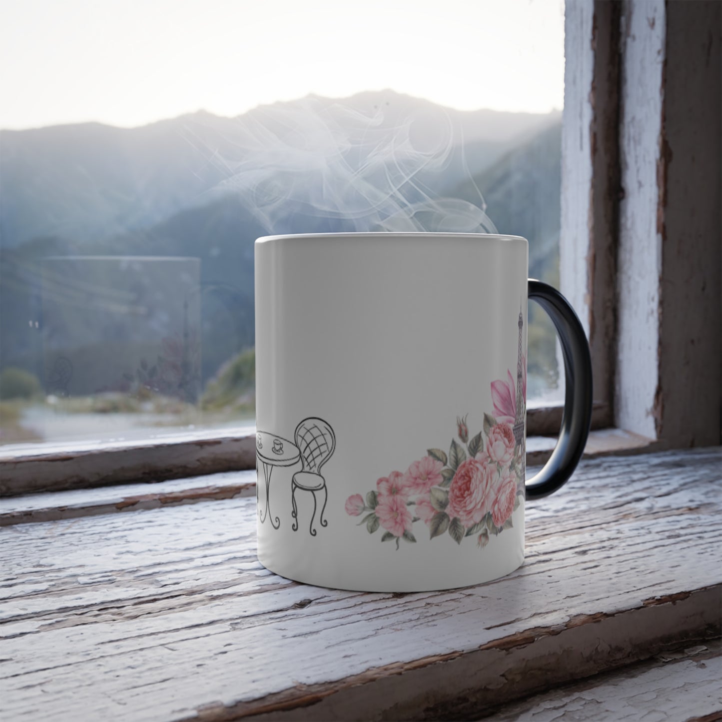 Color Morphing Coffee Mug with Eiffel Tower and Floral Design - 11oz