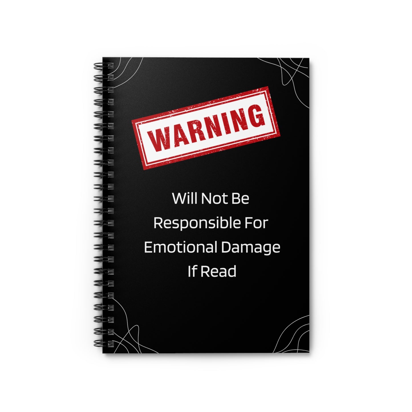 Warning Spiral Notebook - Emotional Damage Not Responsible, Funny Gift, Journal, School Supplies, Unique Stationery