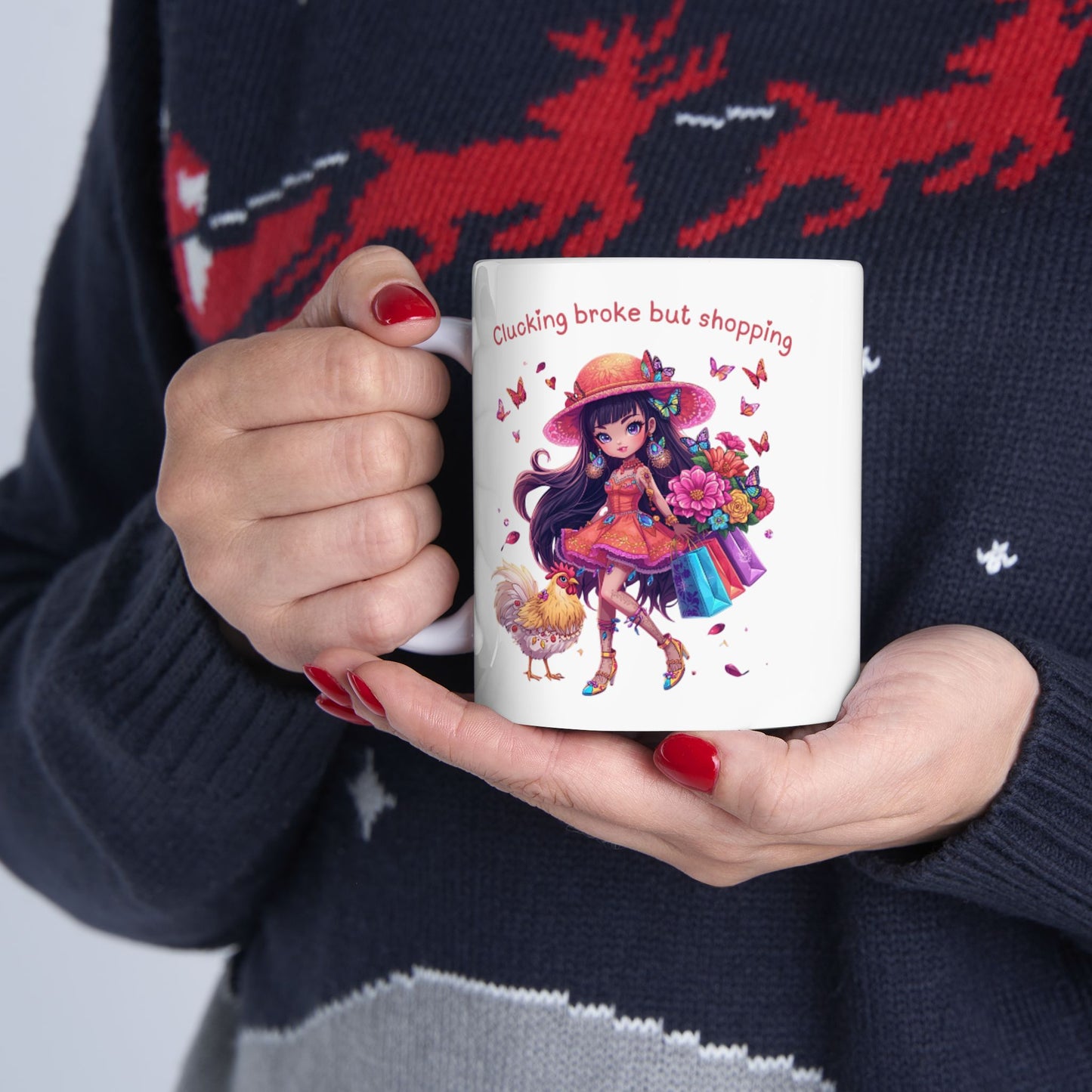 Ceramic Mug — Cute Cluelessly Galloping Unicorn with Flowers (11oz/15oz)