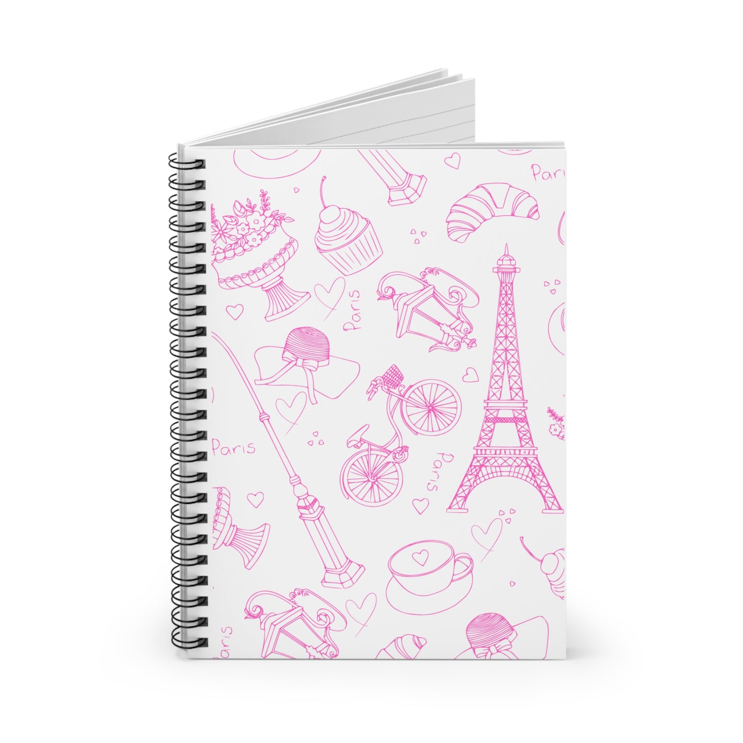 Parisian Dreams Spiral Notebook - Ruled Line - Cute Sketch Design for Travel Lovers