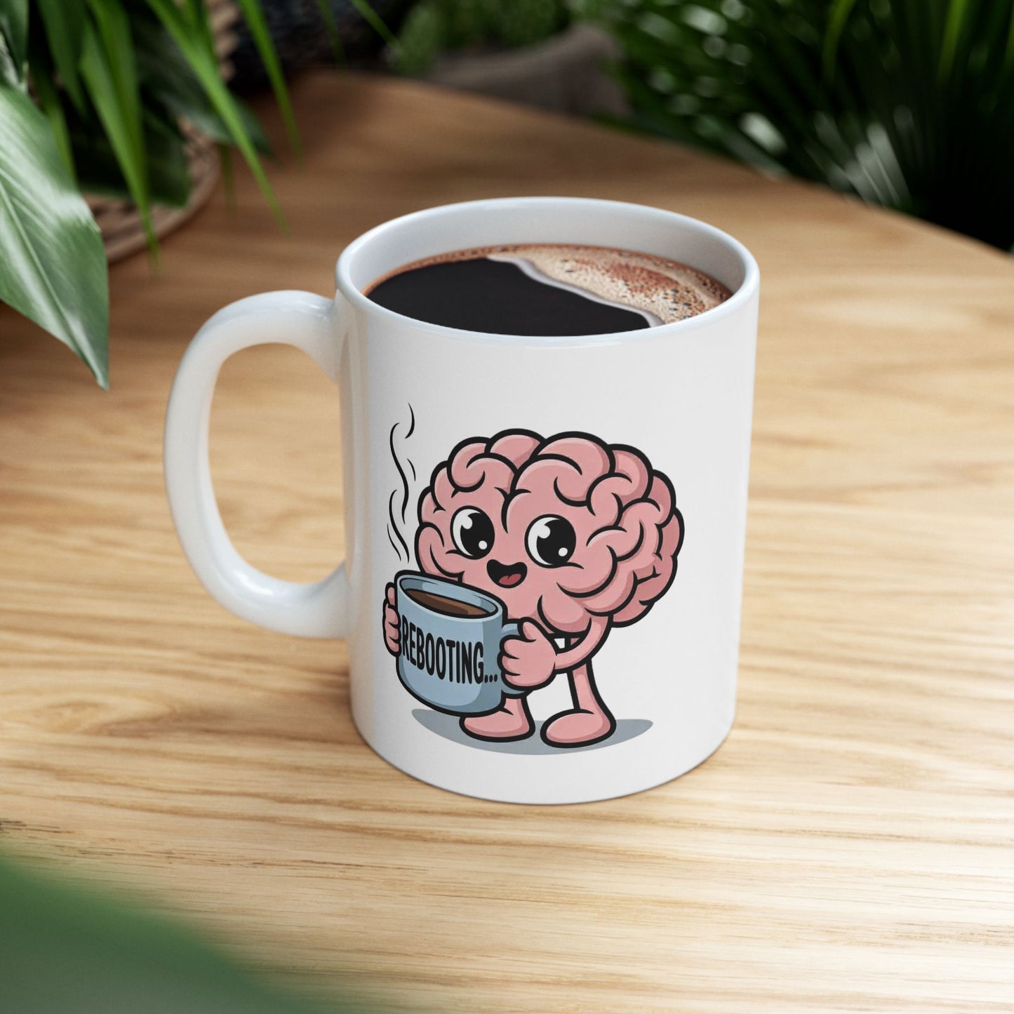 Coffee Brain Ceramic Mug — Cute Brain Holding 'But First Coffee' Cup, Funny Gift for Coffee Lovers