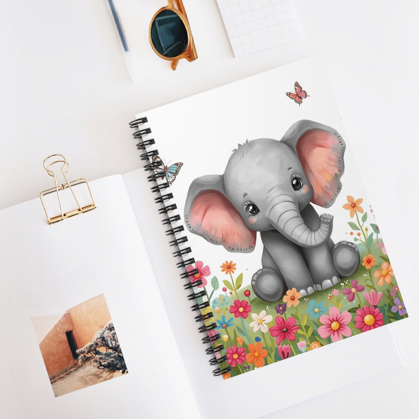 Cute Baby Elephant Floral Spiral Notebook — Ruled Journal for Kids & Baby Shower Gift