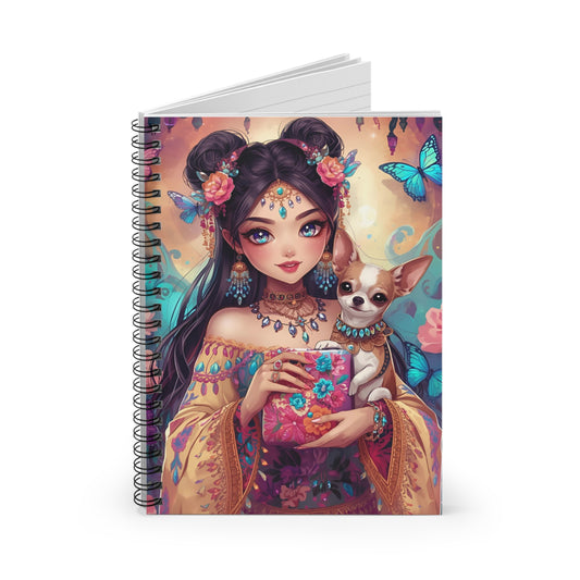 Boho Princess & Chihuahua Spiral Notebook — Ruled Journal for Notes, Sketches & Gifts