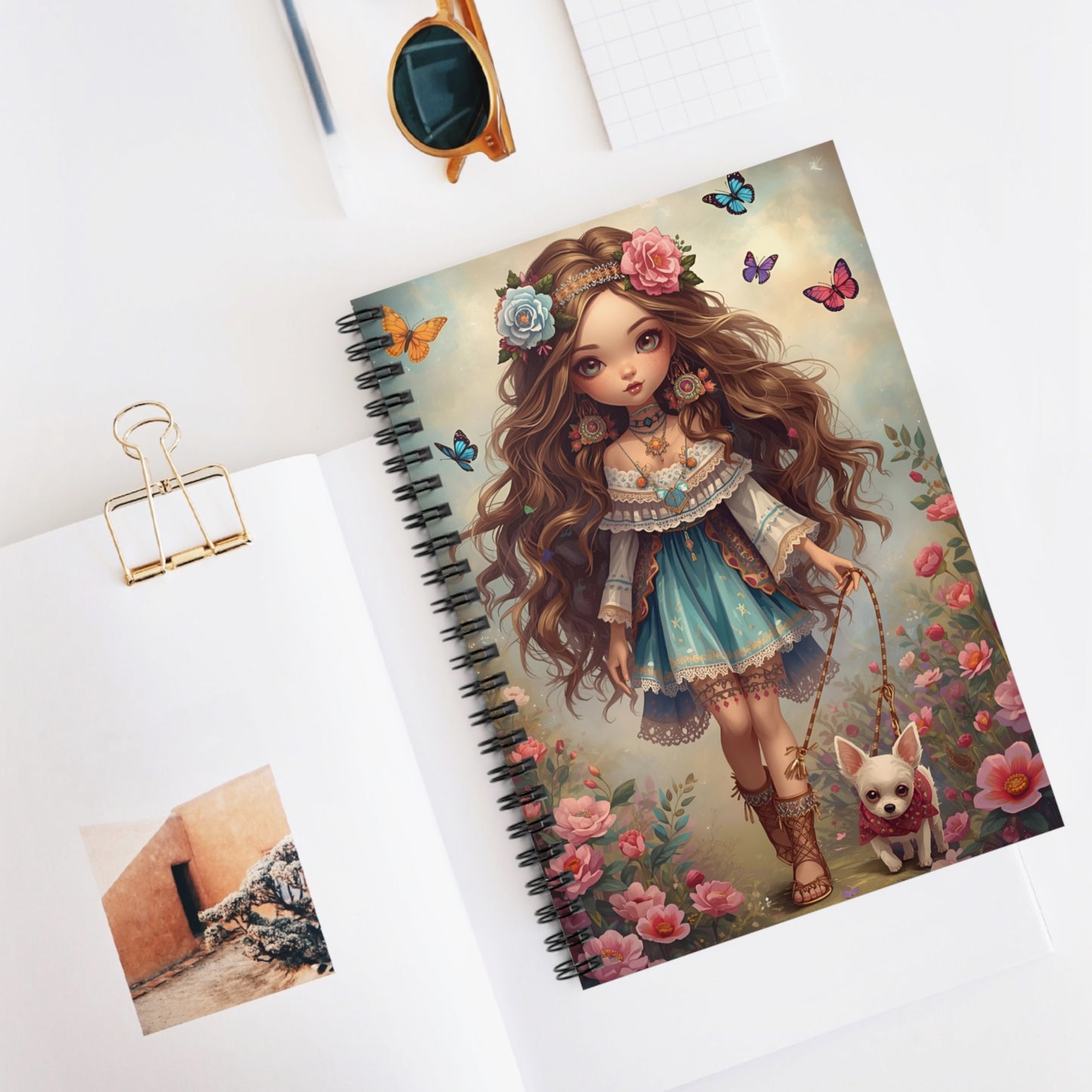 Whimsical Boho Girl Spiral Notebook — Cute Floral Fairy Journal