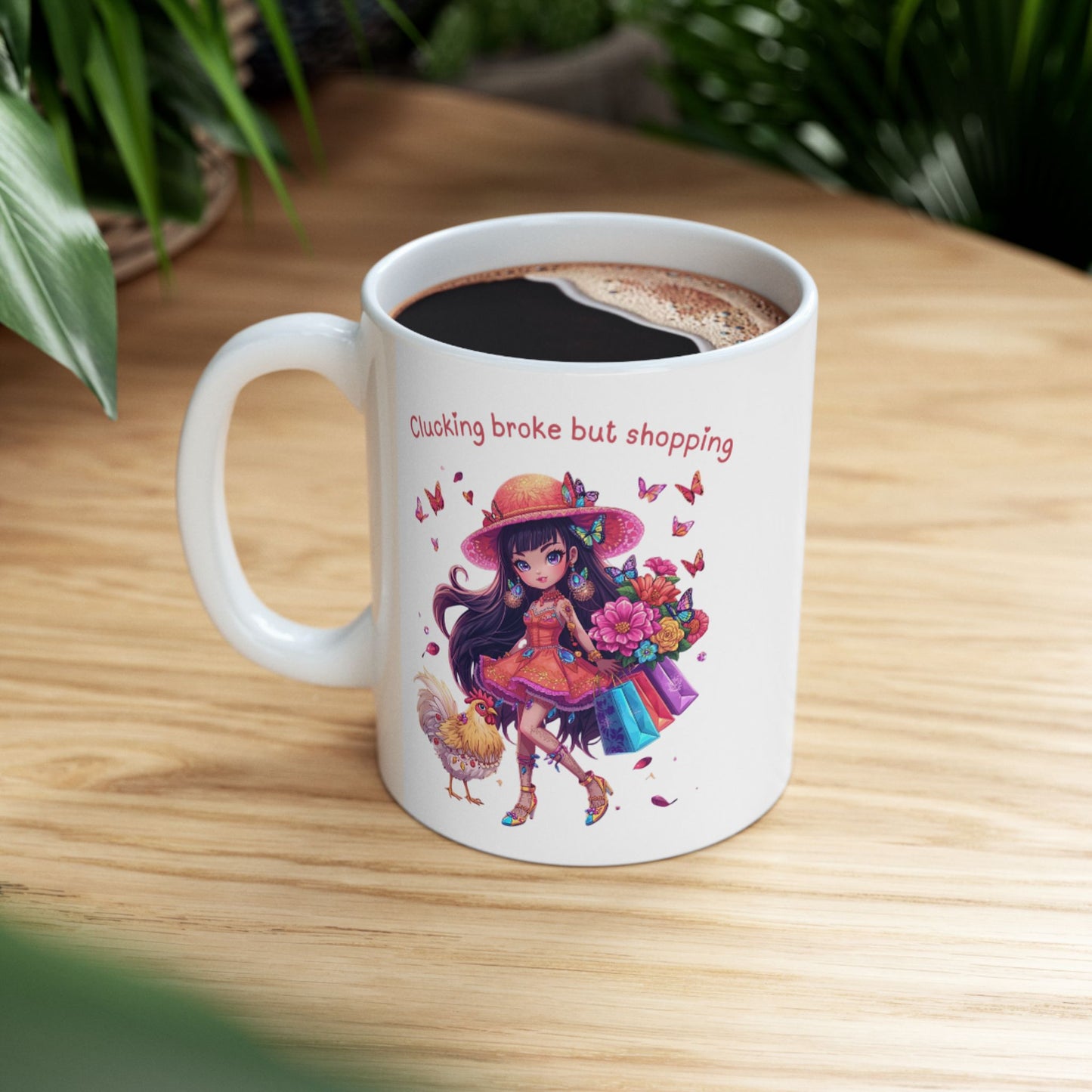 Ceramic Mug — Cute Cluelessly Galloping Unicorn with Flowers (11oz/15oz)