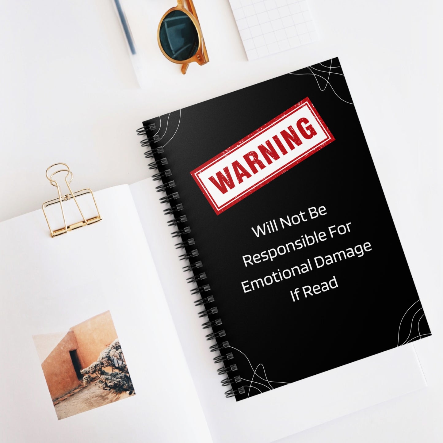 Warning Spiral Notebook - Emotional Damage Not Responsible, Funny Gift, Journal, School Supplies, Unique Stationery