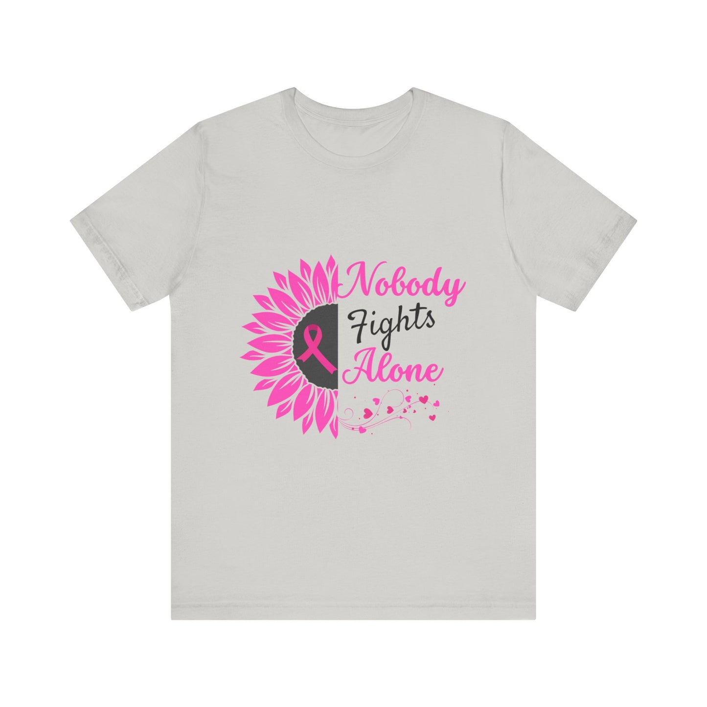 Pink Ribbon Awareness Tee - Nobody Fights Alone, Breast Cancer Support Shirt, Gift for Cancer Fighters, Motivational Apparel, Unisex Tee