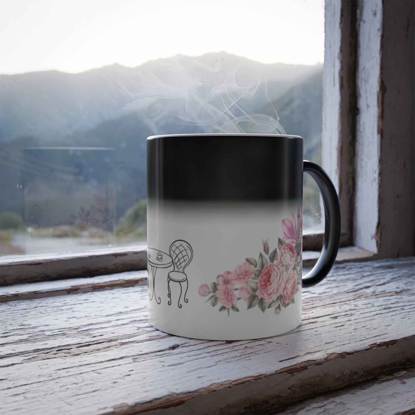 Color Morphing Coffee Mug with Eiffel Tower and Floral Design - 11oz