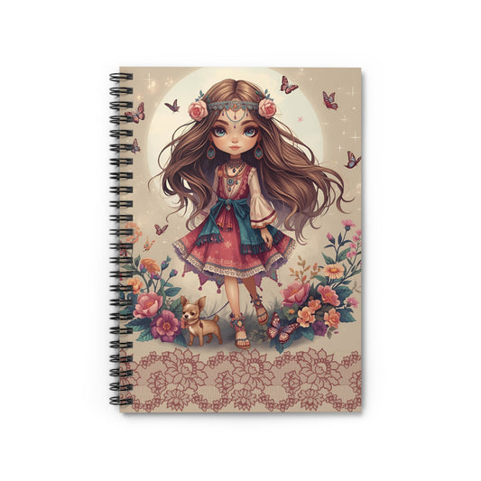 Boho Fairy Girl Spiral Notebook — Ruled Journal with Floral & Butterfly Design