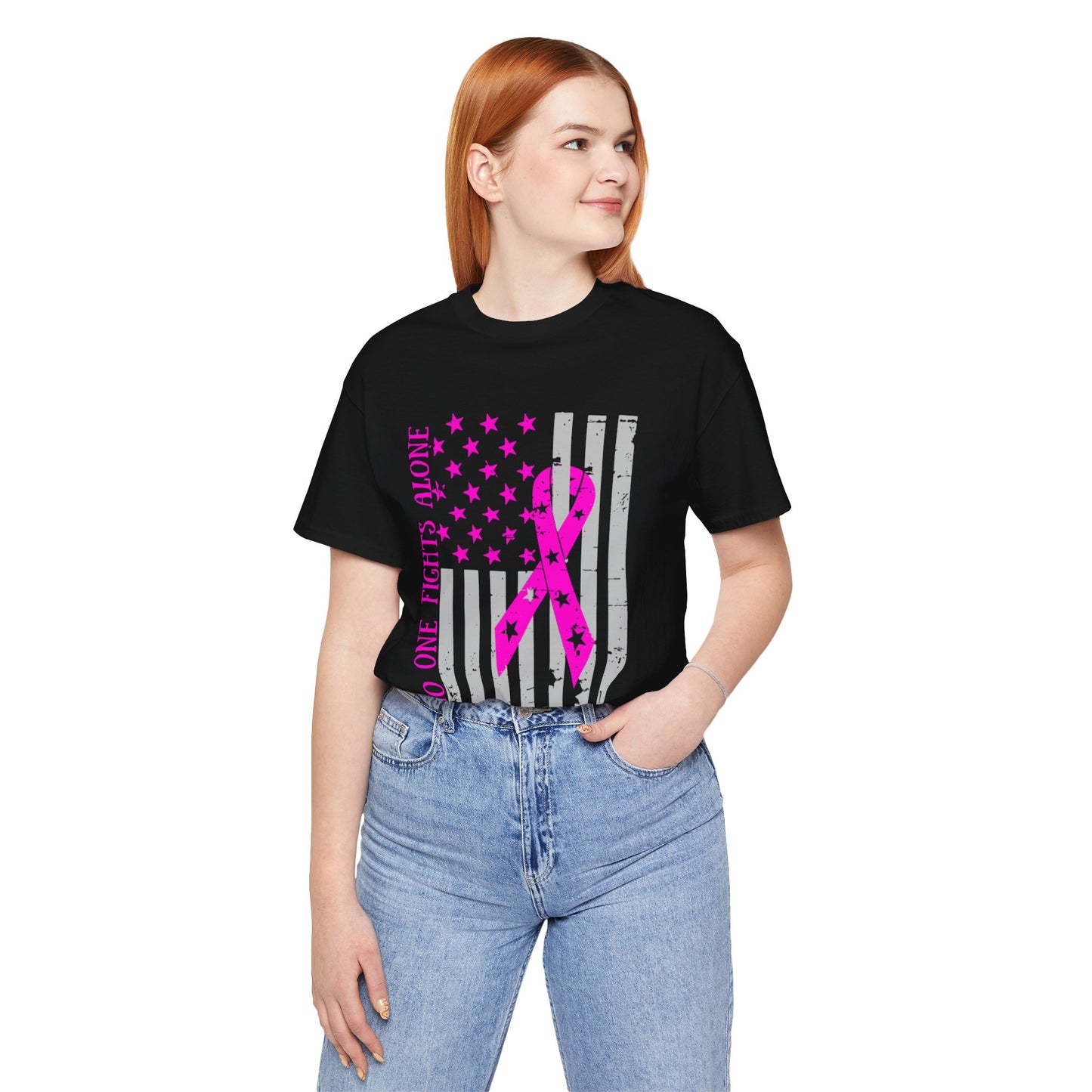 Breast Cancer Awareness Tee - No One Fights Alone, Support T-Shirt, Gift for Fighters, Awareness Month Shirt, Unisex Short Sleeve