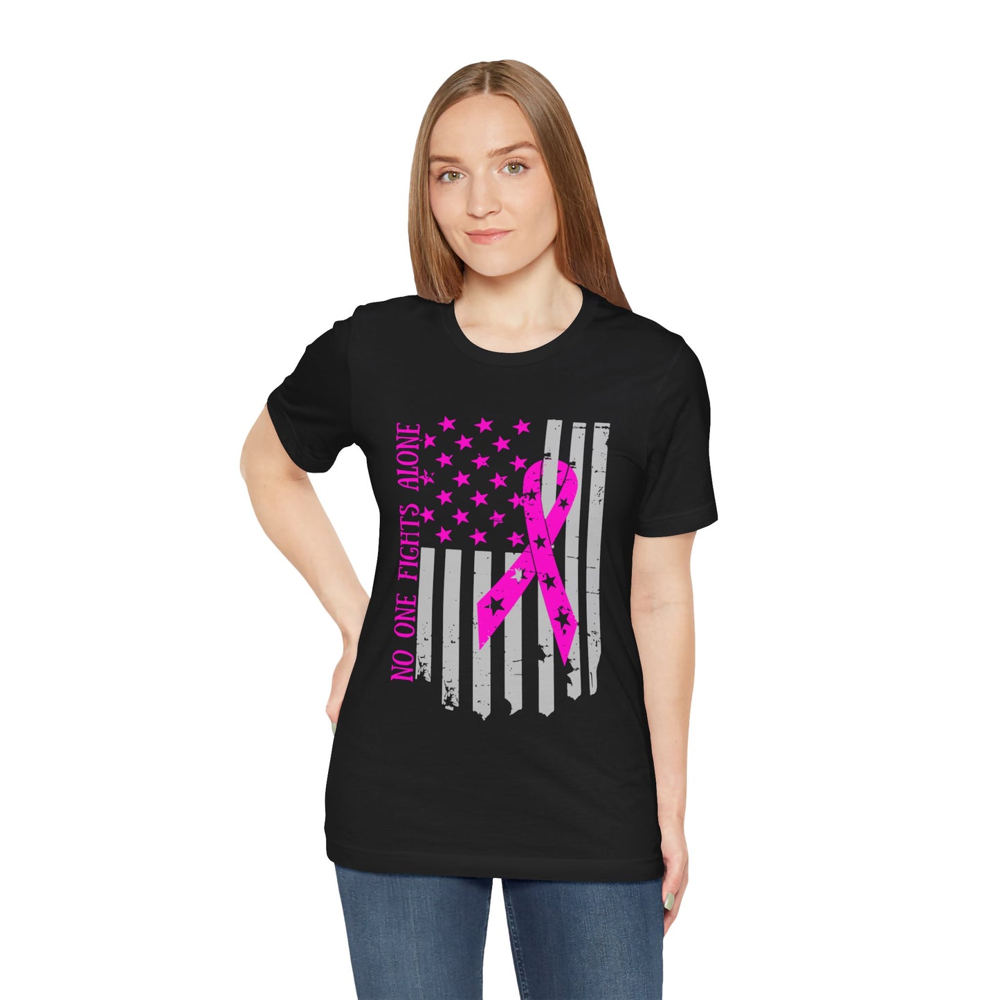 Breast Cancer Awareness Tee - No One Fights Alone, Support T-Shirt, Gift for Fighters, Awareness Month Shirt, Unisex Short Sleeve