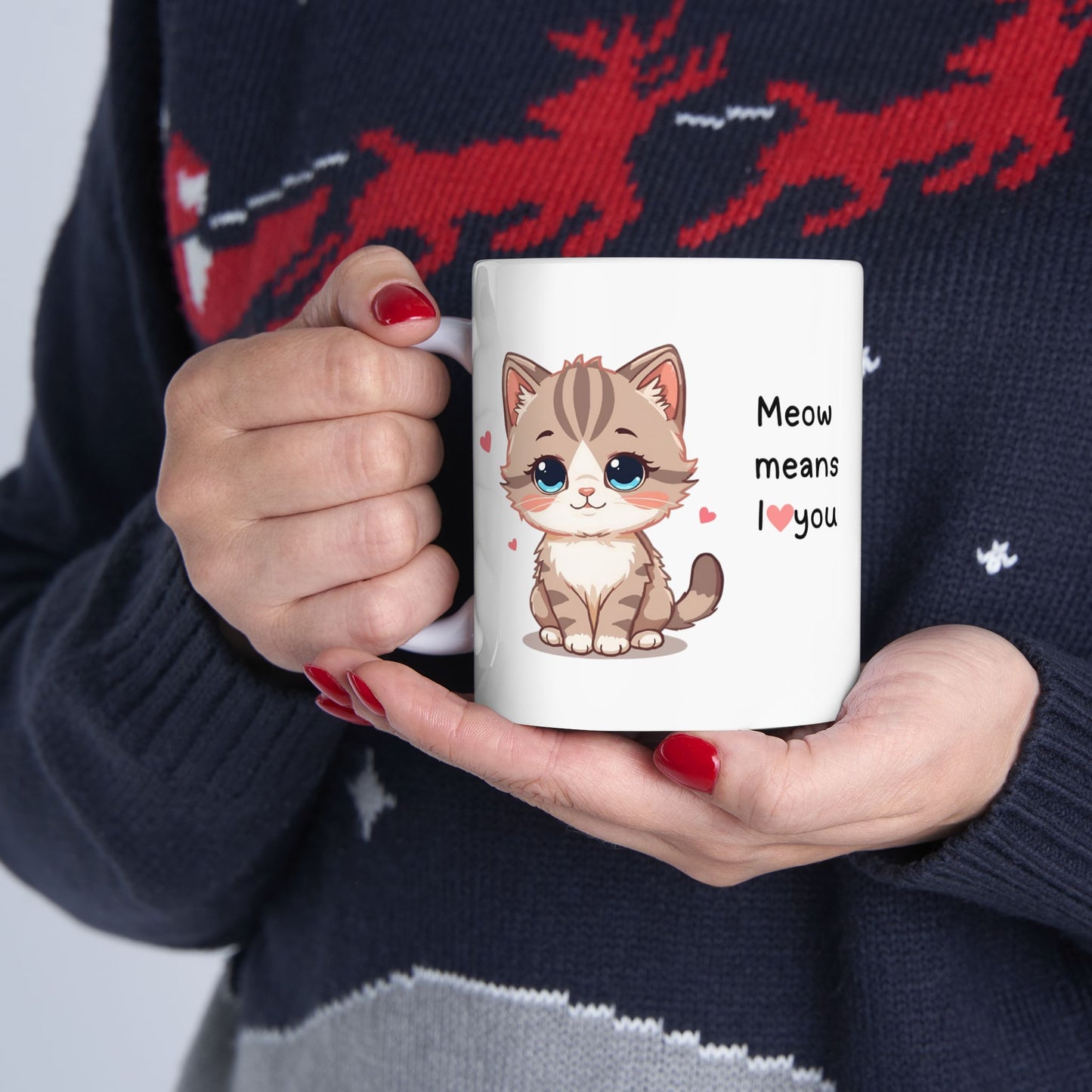 Cat Lover Mug — "Meow Means I  You" Cute Kitten Ceramic Coffee Cup (11oz, 15oz)