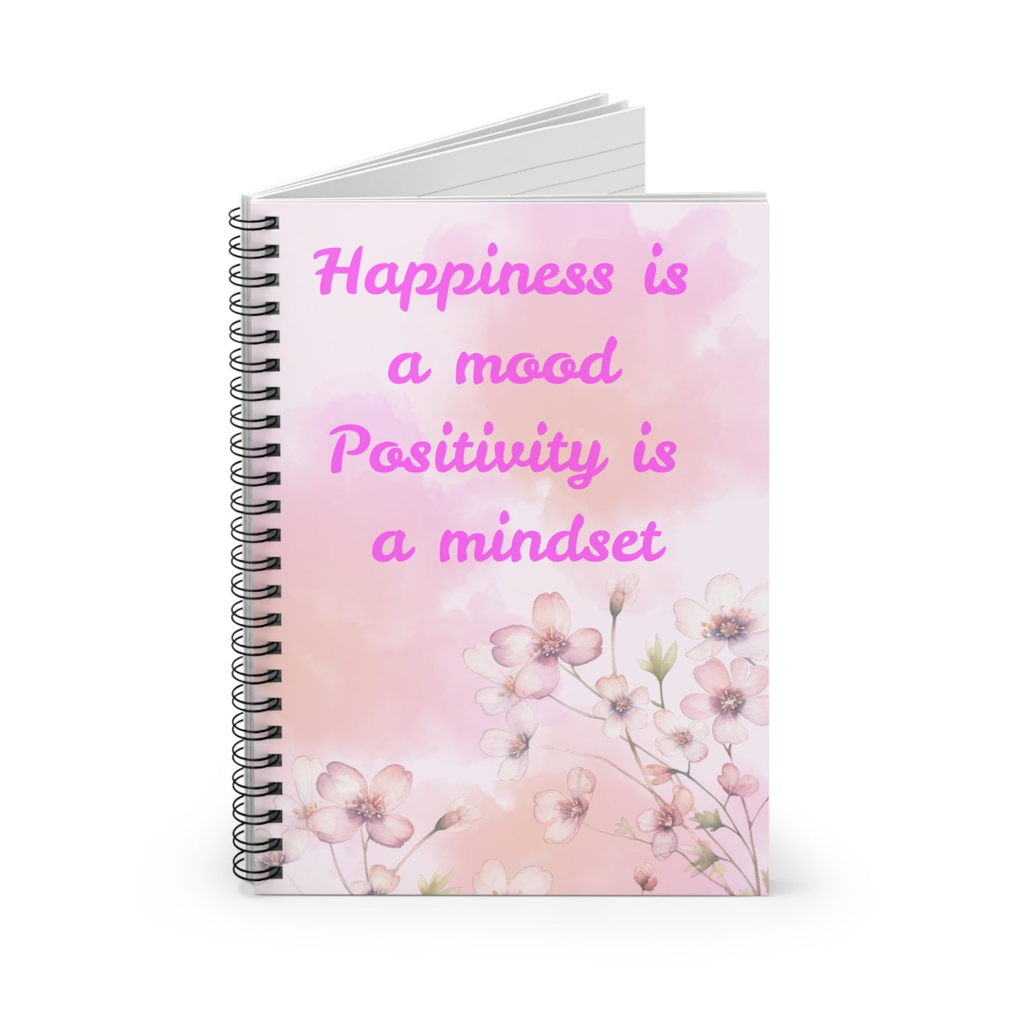 Floral Quote Spiral Notebook - Happiness is a Mood, Positivity is a Mindset, Inspirational Journal, Self-Care Gift, Motivational [...]