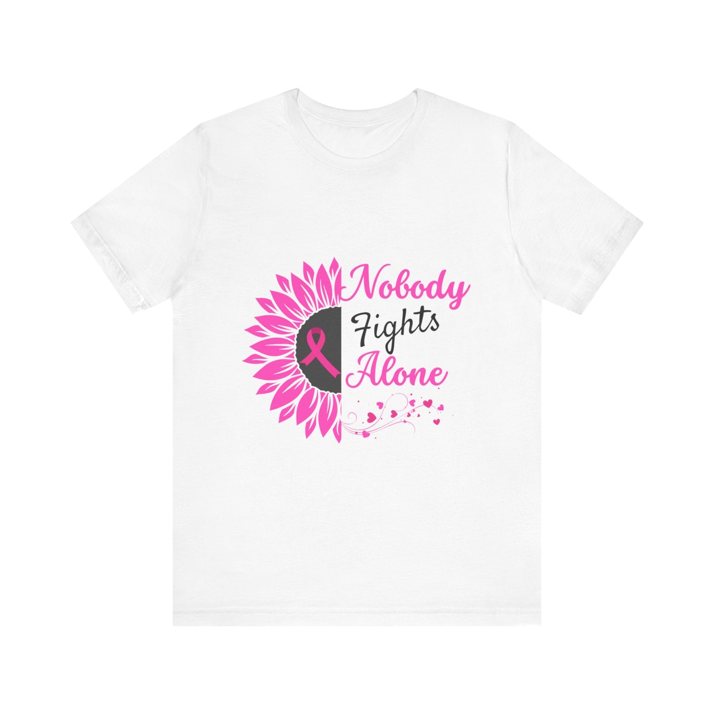 Pink Ribbon Awareness Tee - Nobody Fights Alone, Breast Cancer Support Shirt, Gift for Cancer Fighters, Motivational Apparel, Unisex Tee