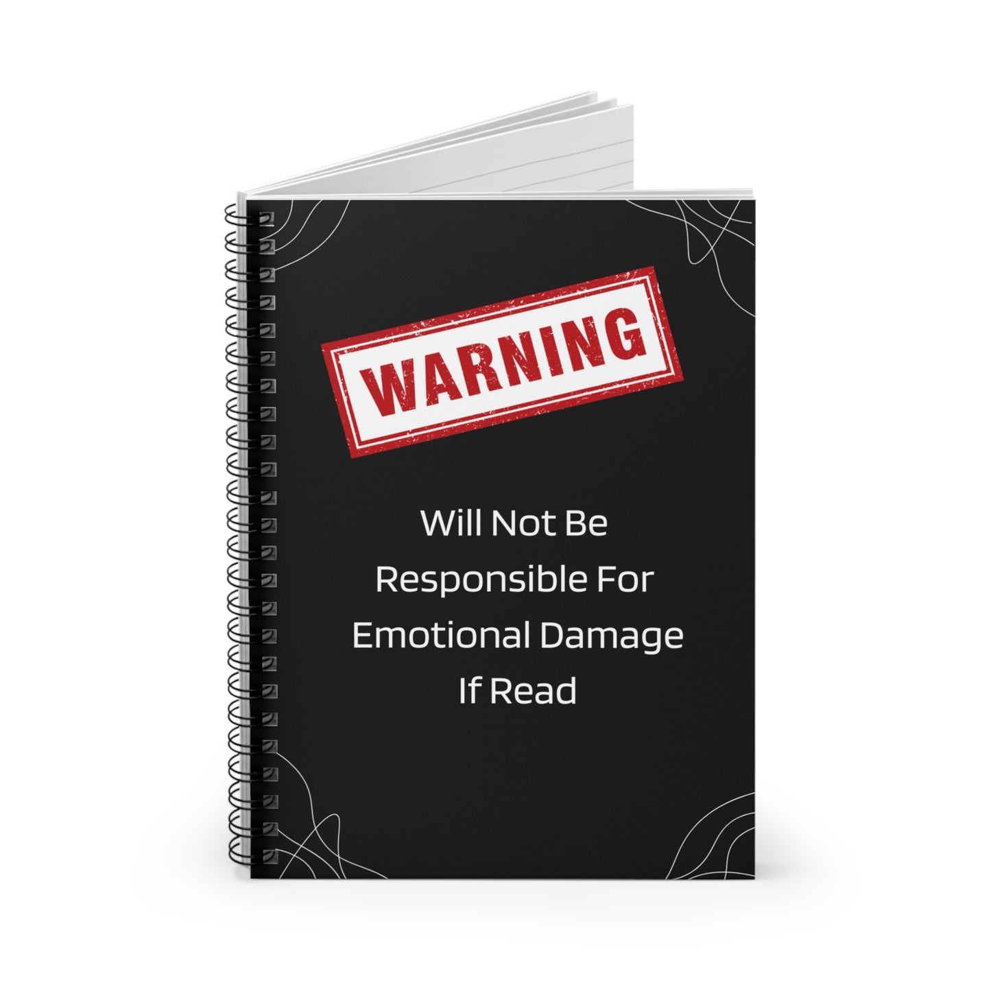 Warning Spiral Notebook - Emotional Damage Not Responsible, Funny Gift, Journal, School Supplies, Unique Stationery