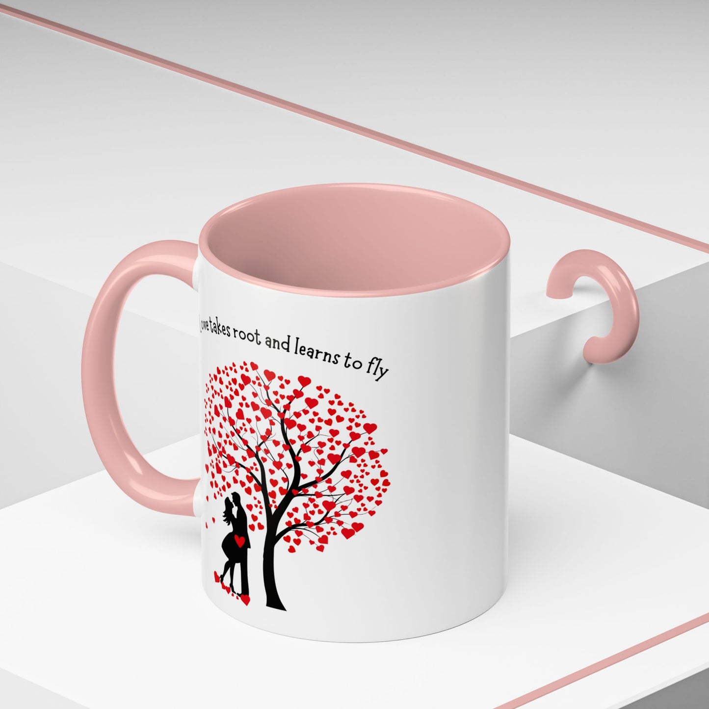 Love Tree Accent Coffee Mug – "Love takes root and learns to fly" Romantic 11/15oz Ceramic Mug