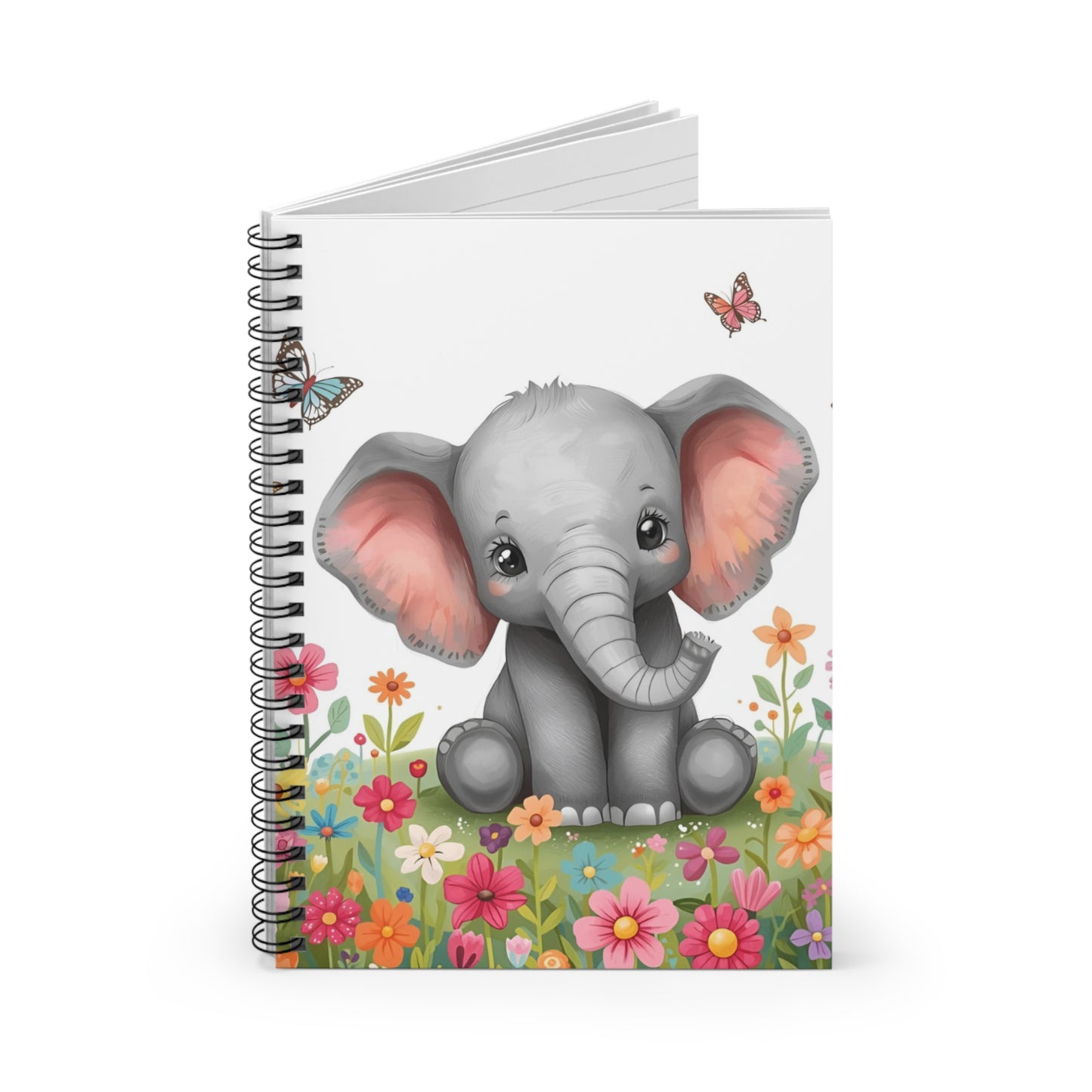 Cute Baby Elephant Floral Spiral Notebook — Ruled Journal for Kids & Baby Shower Gift