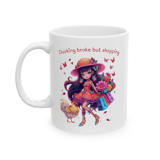 Ceramic Mug — Cute Cluelessly Galloping Unicorn with Flowers (11oz/15oz)