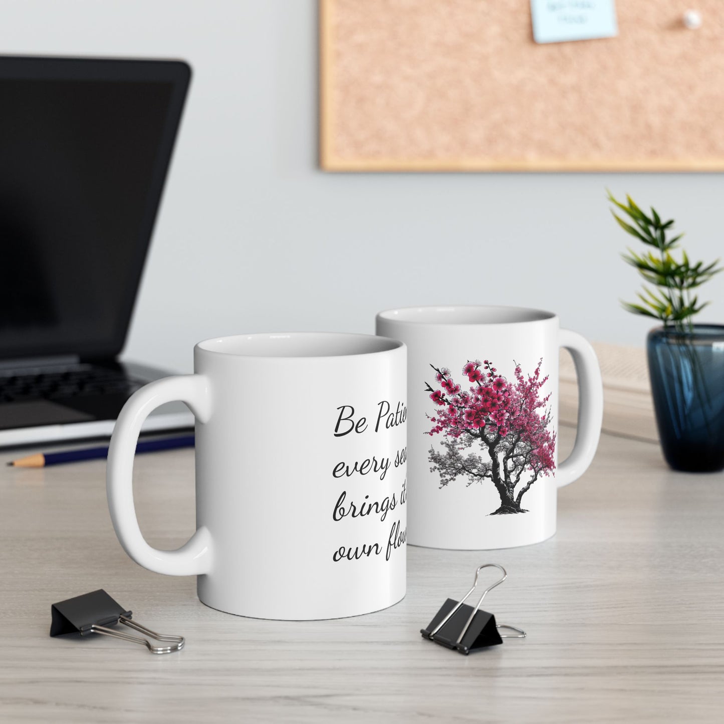 Inspirational Floral Ceramic Mug – "Be Patient, Your Season Will Bring Its Flowers" (11oz & 15oz)