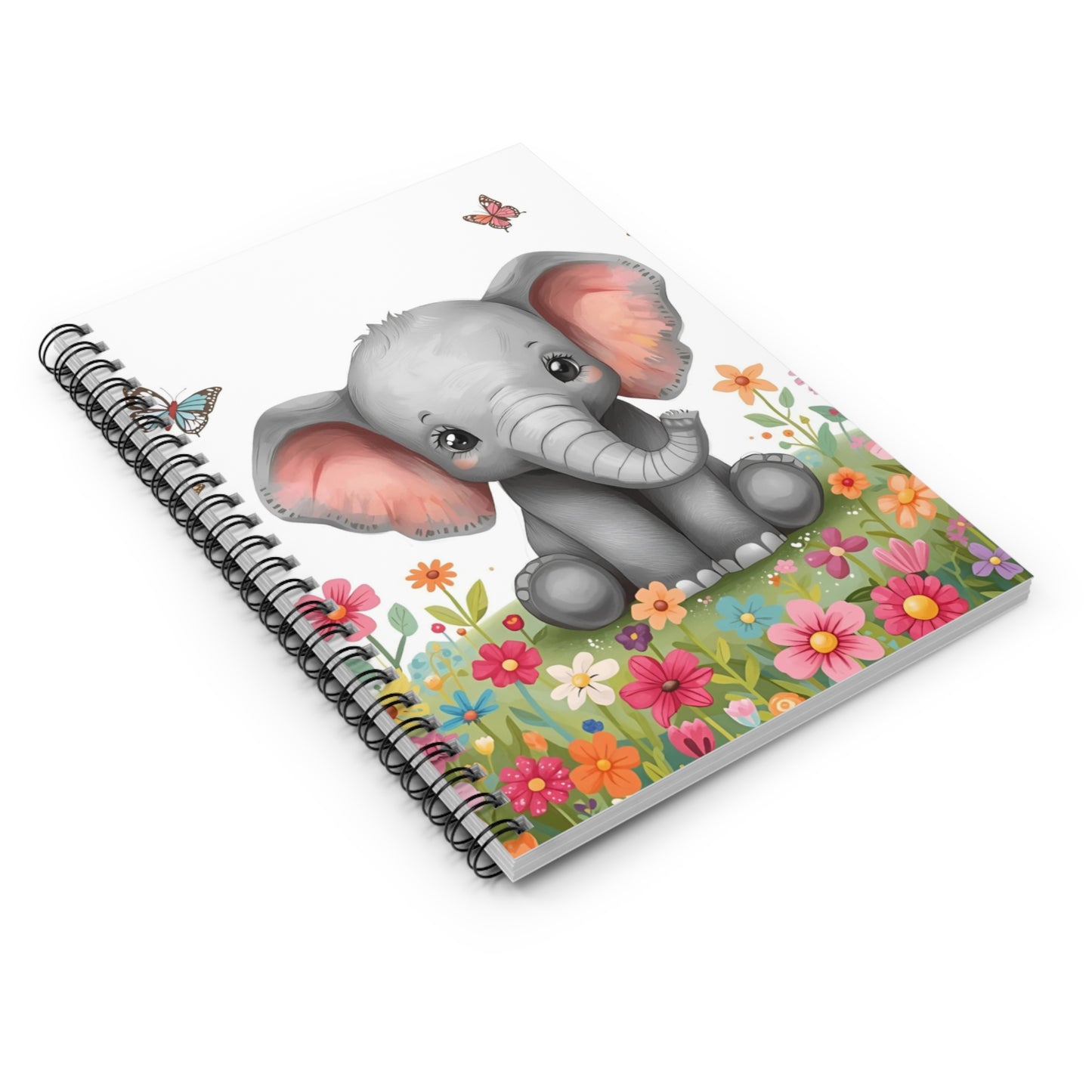 Cute Baby Elephant Floral Spiral Notebook — Ruled Journal for Kids & Baby Shower Gift