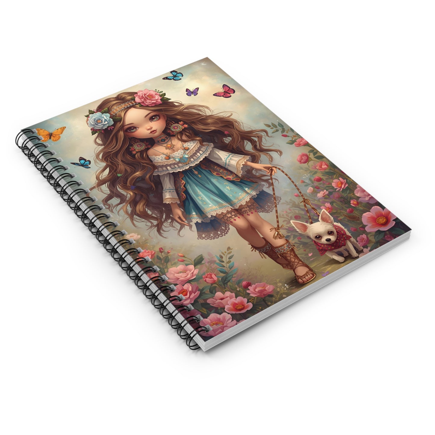 Whimsical Boho Girl Spiral Notebook — Cute Floral Fairy Journal