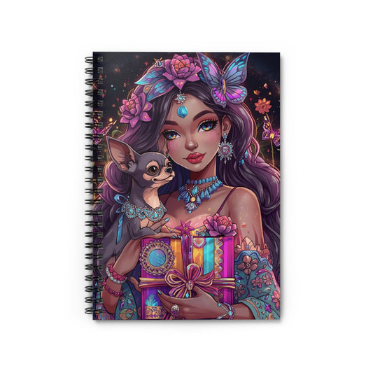 Boho Goddess & Chihuahua Spiral Notebook — Floral Fantasy Journal (Ruled)