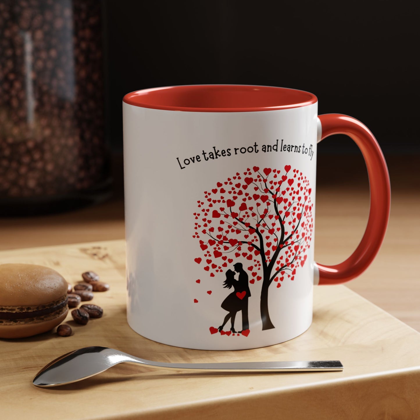 Love Tree Accent Coffee Mug – "Love takes root and learns to fly" Romantic 11/15oz Ceramic Mug