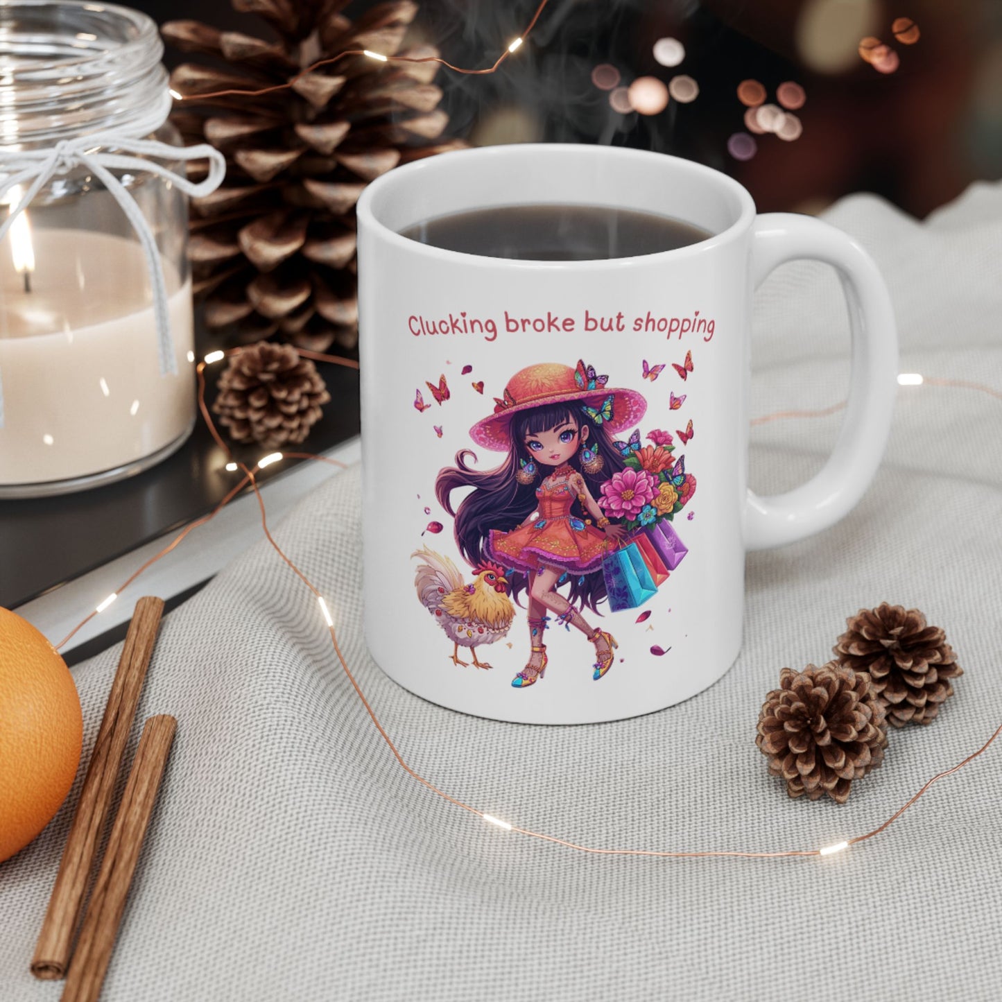 Ceramic Mug — Cute Cluelessly Galloping Unicorn with Flowers (11oz/15oz)