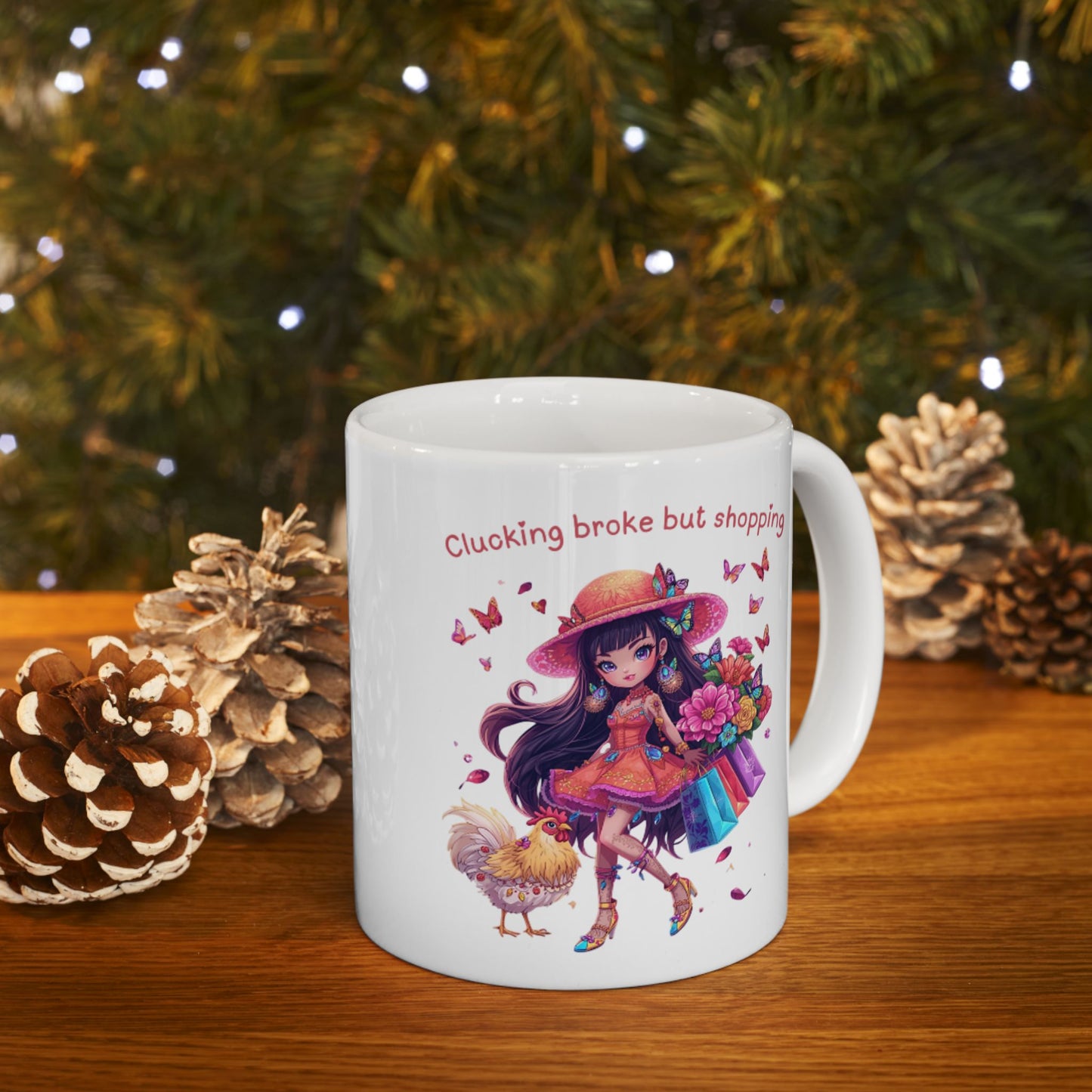 Ceramic Mug — Cute Cluelessly Galloping Unicorn with Flowers (11oz/15oz)