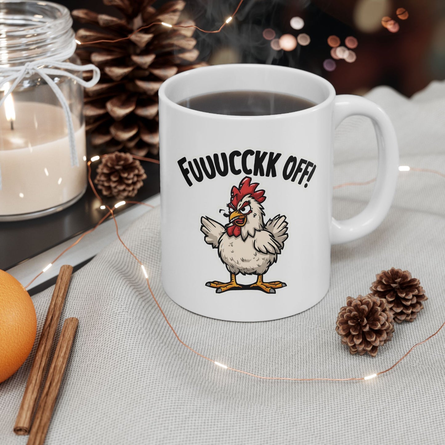 Funny Turkey Mug — ‘Fowl Off!’ Ceramic Coffee Cup (11oz & 15oz)