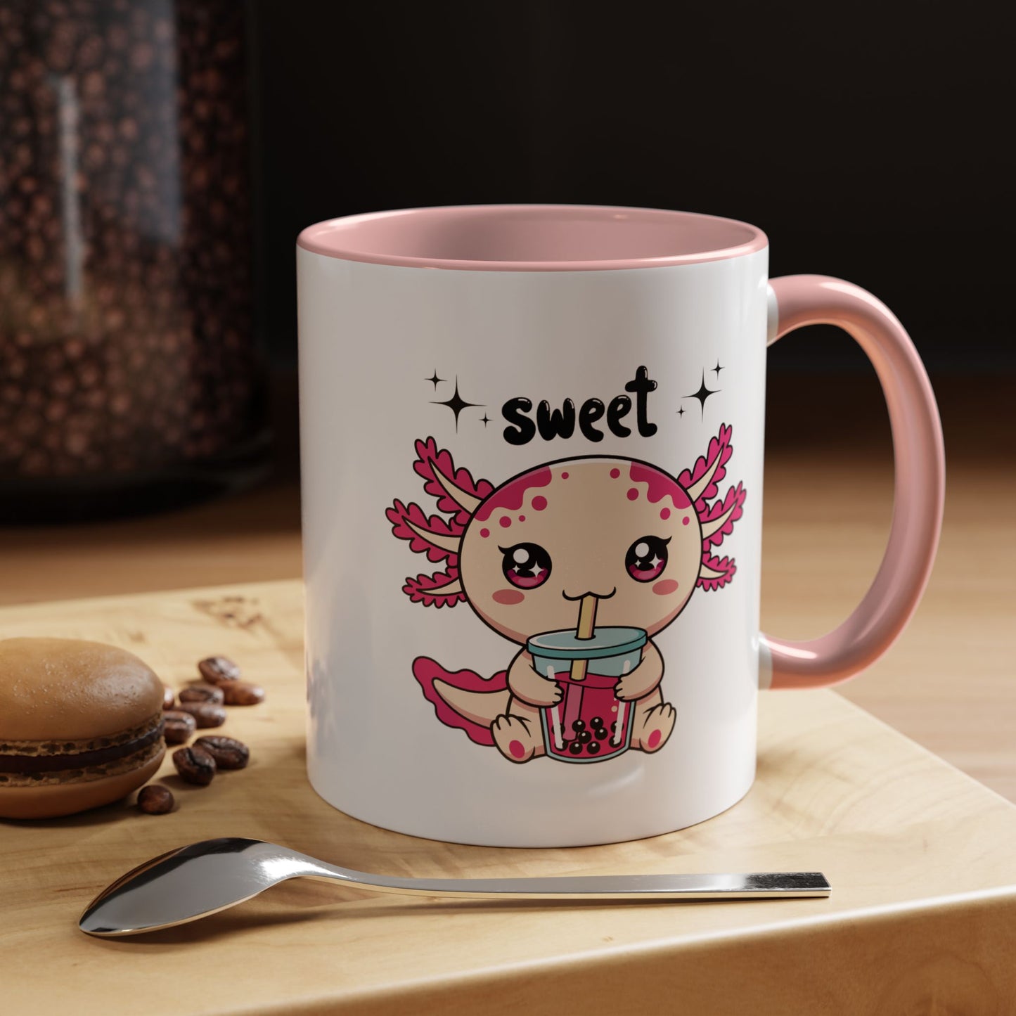 Axolotl Bubble Tea Coffee Mug — "Sweet" Cute Kawaii Animal Accent Mug (11/15oz)