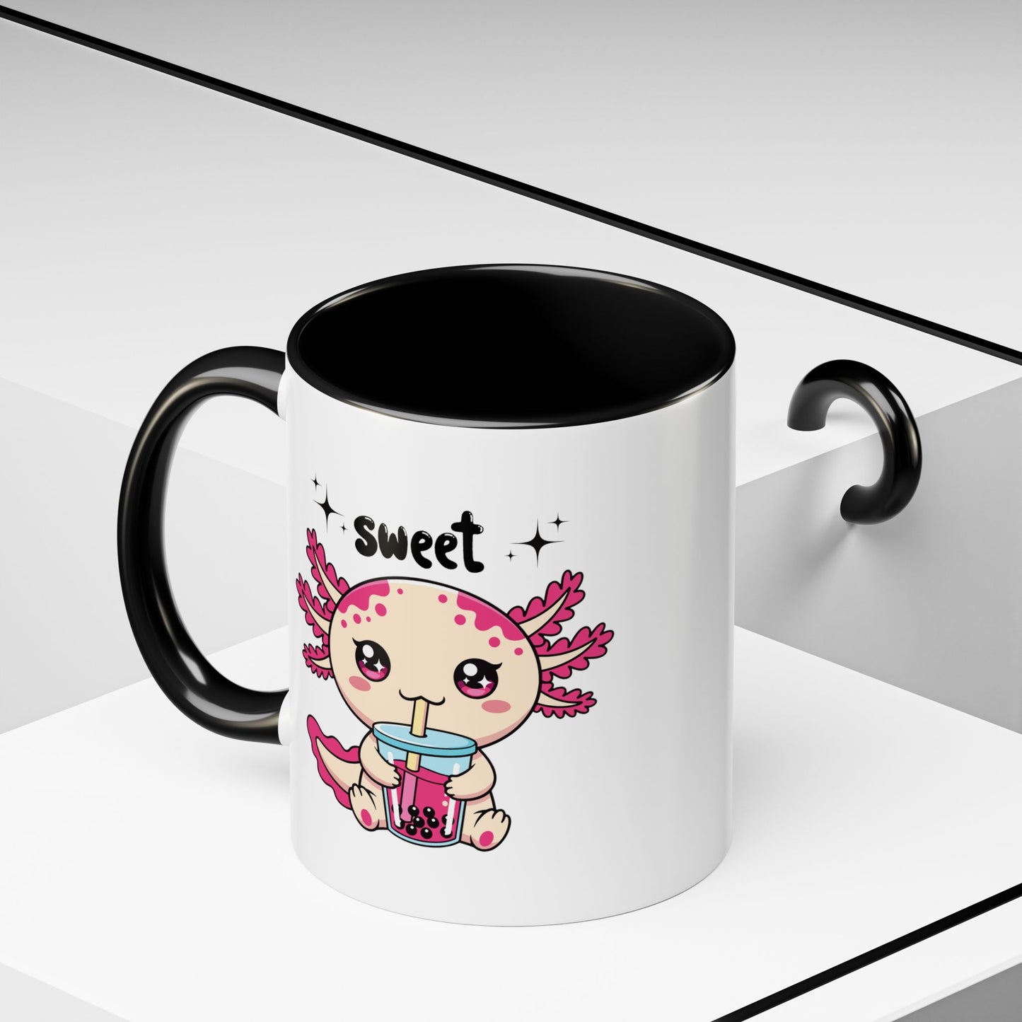 Axolotl Bubble Tea Coffee Mug — "Sweet" Cute Kawaii Animal Accent Mug (11/15oz)