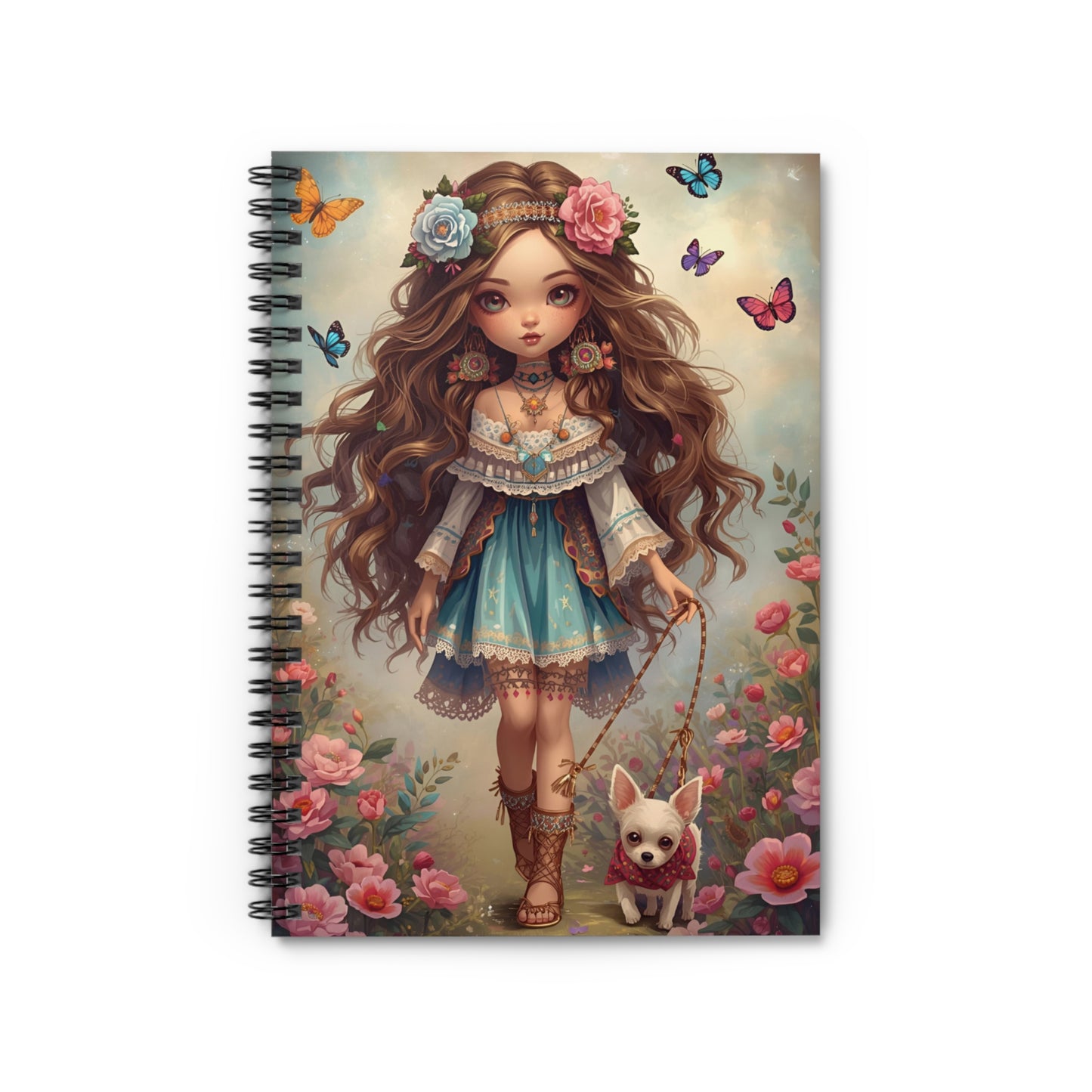 Whimsical Boho Girl Spiral Notebook — Cute Floral Fairy Journal
