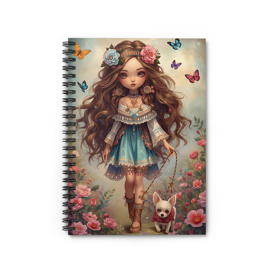 Whimsical Boho Girl Spiral Notebook — Cute Floral Fairy Journal