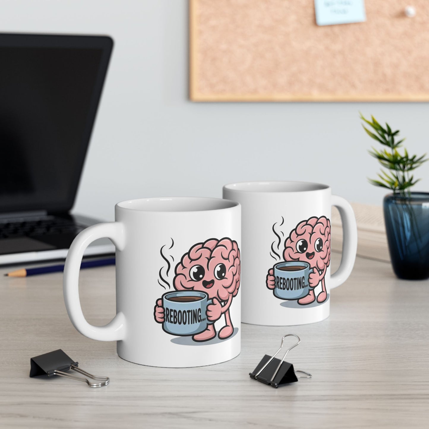 Coffee Brain Ceramic Mug — Cute Brain Holding 'But First Coffee' Cup, Funny Gift for Coffee Lovers