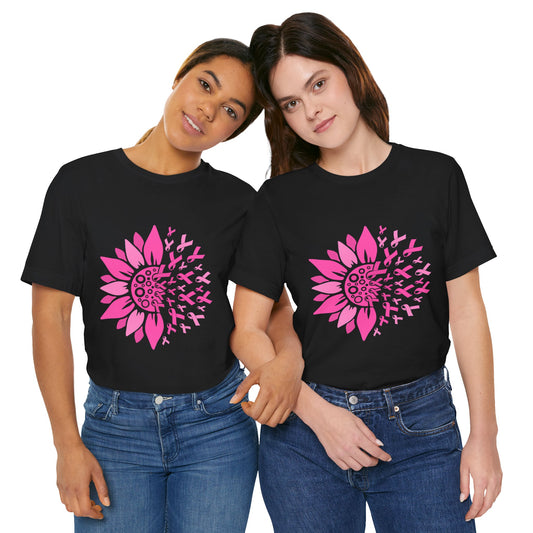 Pink Ribbon Sunflower Unisex Tee - Support Breast Cancer Awareness, Casual Wear, Gift for Her, Cancer Survivor Shirt, Stylish Comfort