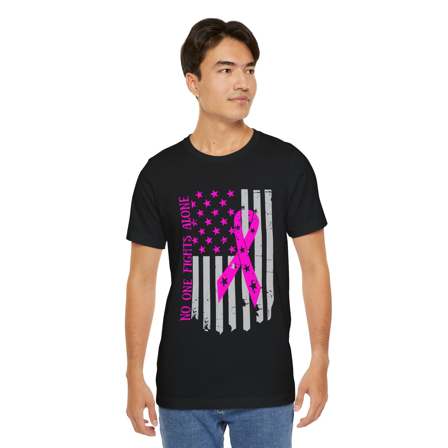 Breast Cancer Awareness Tee - No One Fights Alone, Support T-Shirt, Gift for Fighters, Awareness Month Shirt, Unisex Short Sleeve