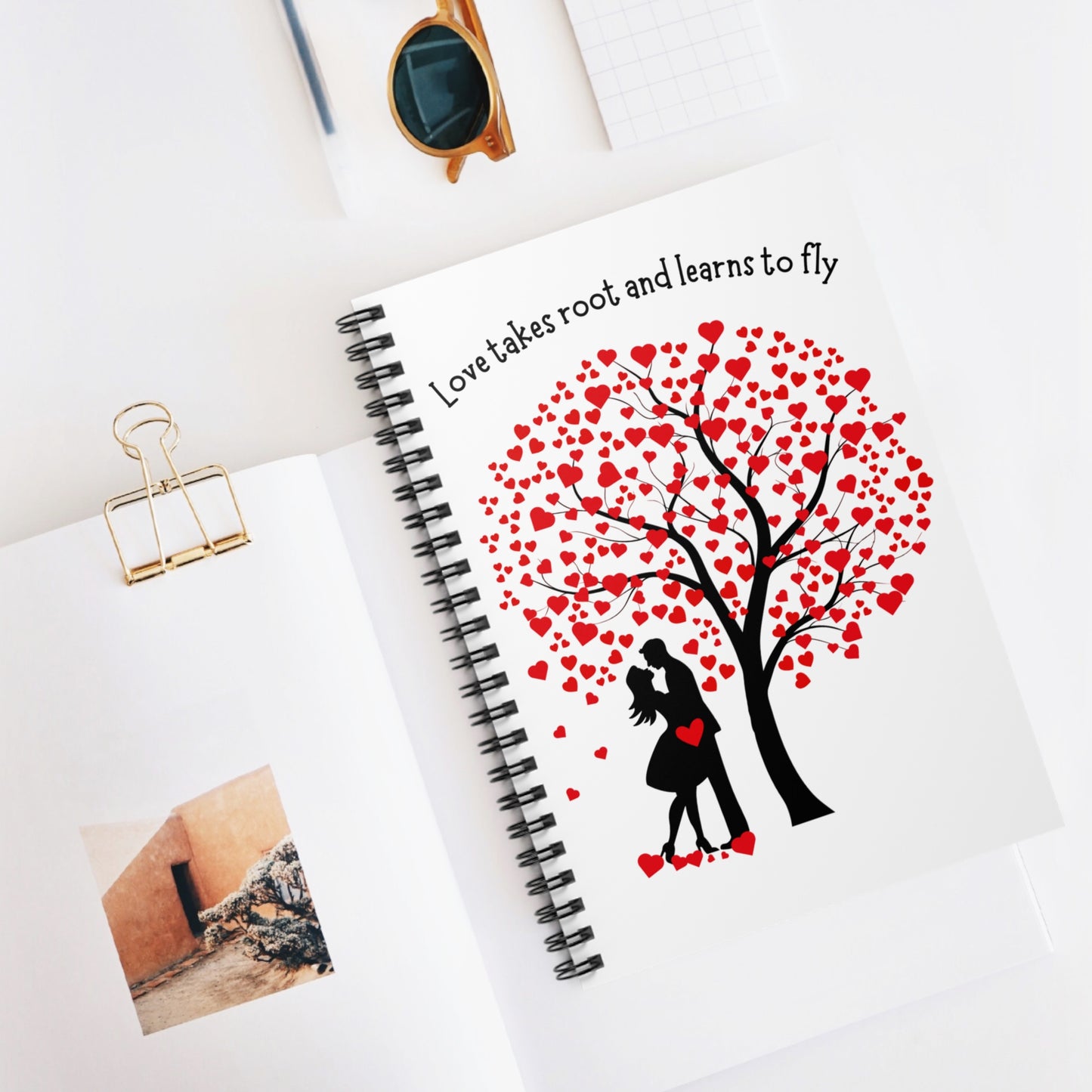 Love Takes Root Spiral Notebook — Romantic Heart Tree Ruled Journal