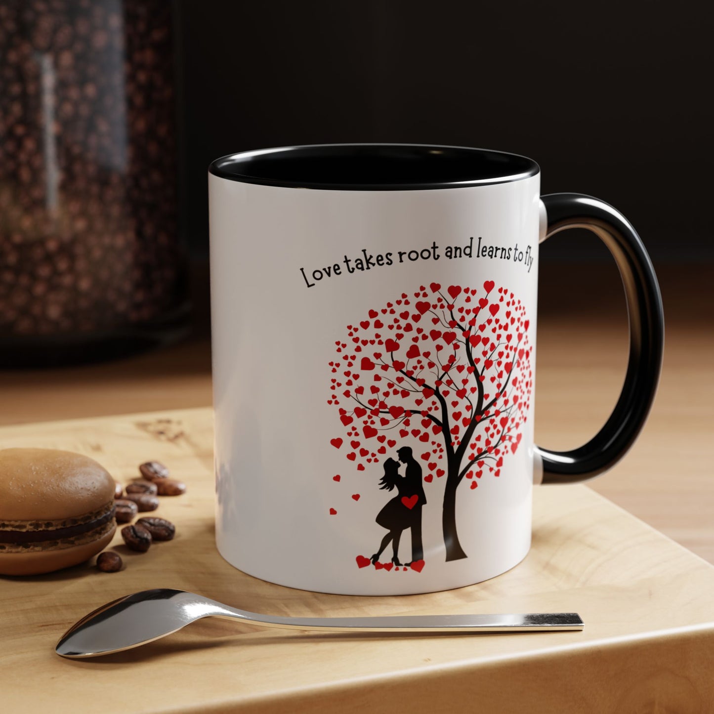 Love Tree Accent Coffee Mug – "Love takes root and learns to fly" Romantic 11/15oz Ceramic Mug