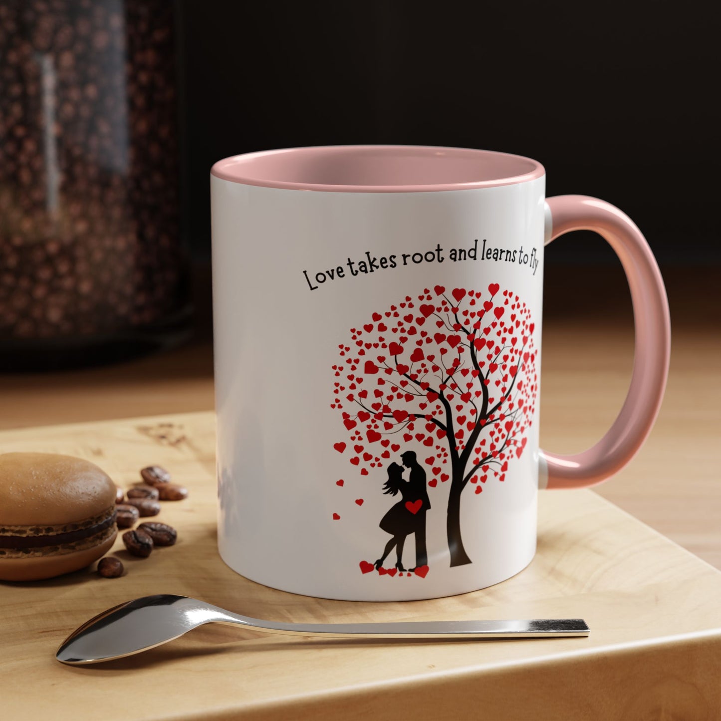 Love Tree Accent Coffee Mug – "Love takes root and learns to fly" Romantic 11/15oz Ceramic Mug