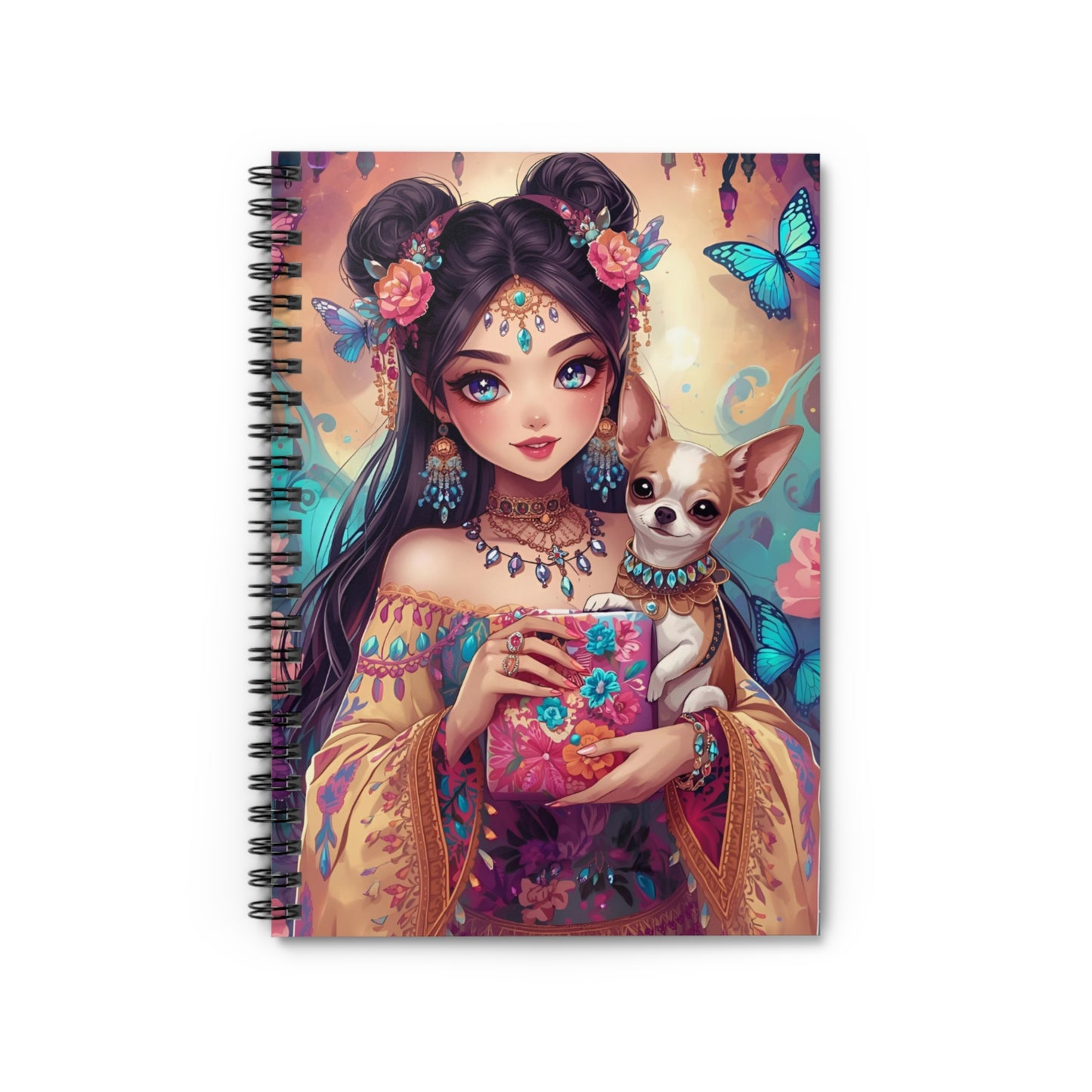 Boho Princess & Chihuahua Spiral Notebook — Ruled Journal for Notes, Sketches & Gifts