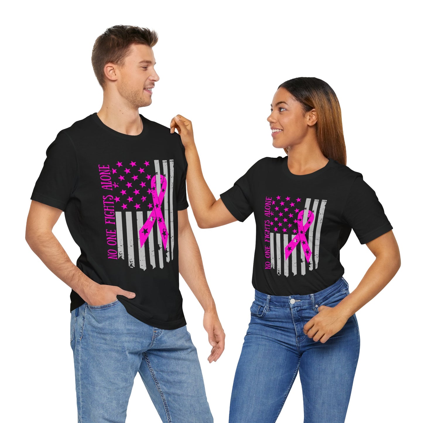 Breast Cancer Awareness Tee - No One Fights Alone, Support T-Shirt, Gift for Fighters, Awareness Month Shirt, Unisex Short Sleeve