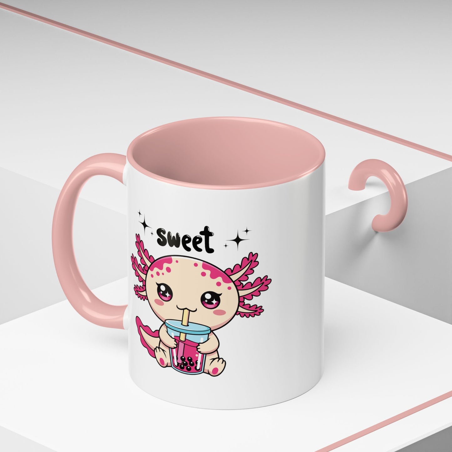 Axolotl Bubble Tea Coffee Mug — "Sweet" Cute Kawaii Animal Accent Mug (11/15oz)