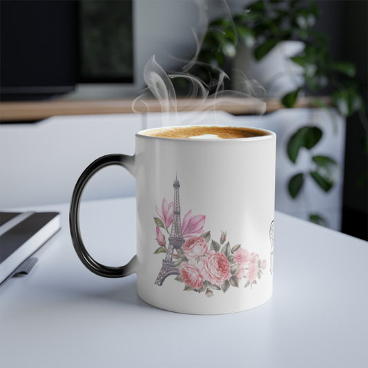 Color Morphing Coffee Mug with Eiffel Tower and Floral Design - 11oz