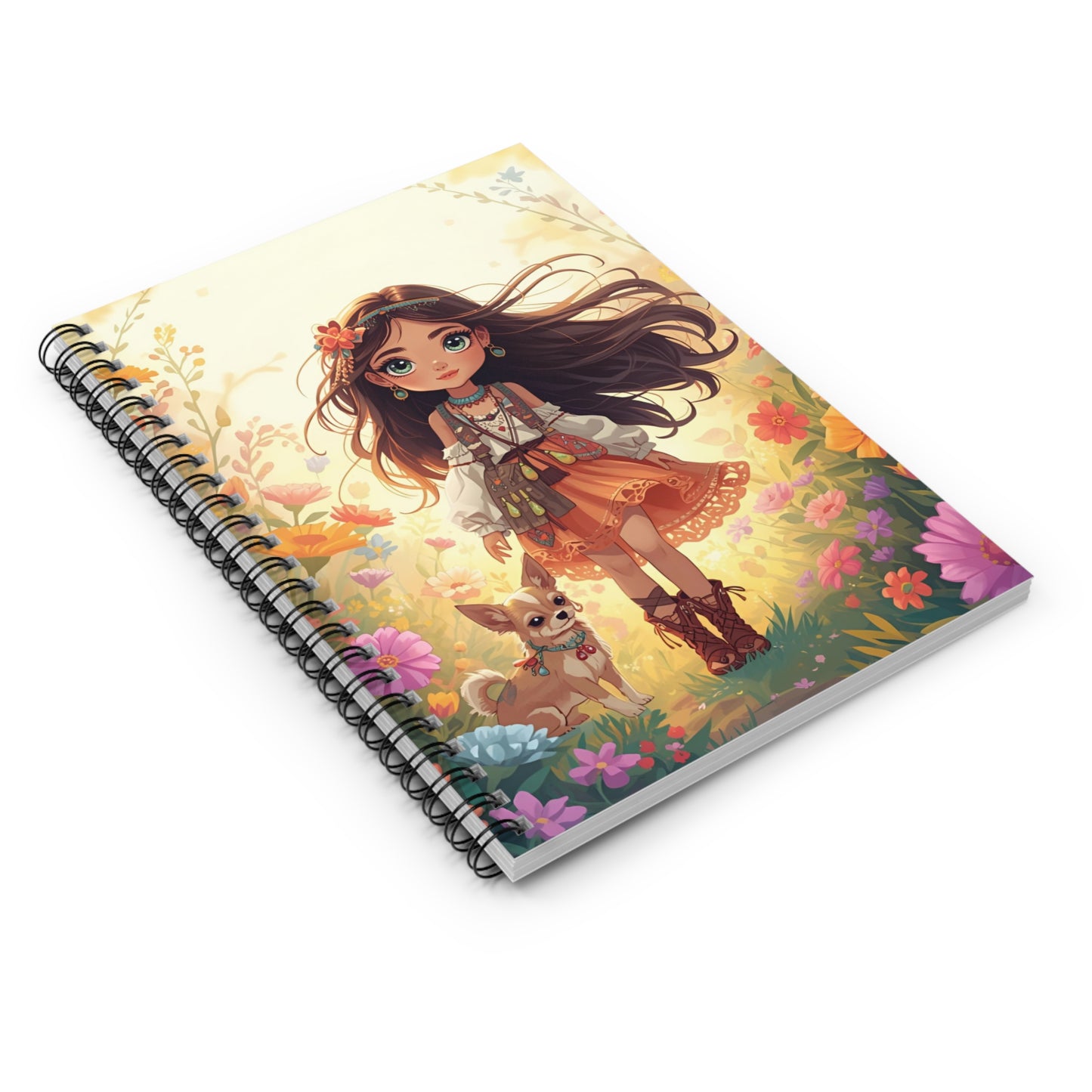 Spiral Notebook — Whimsical Girl in Wildflower Meadow Ruled Journal