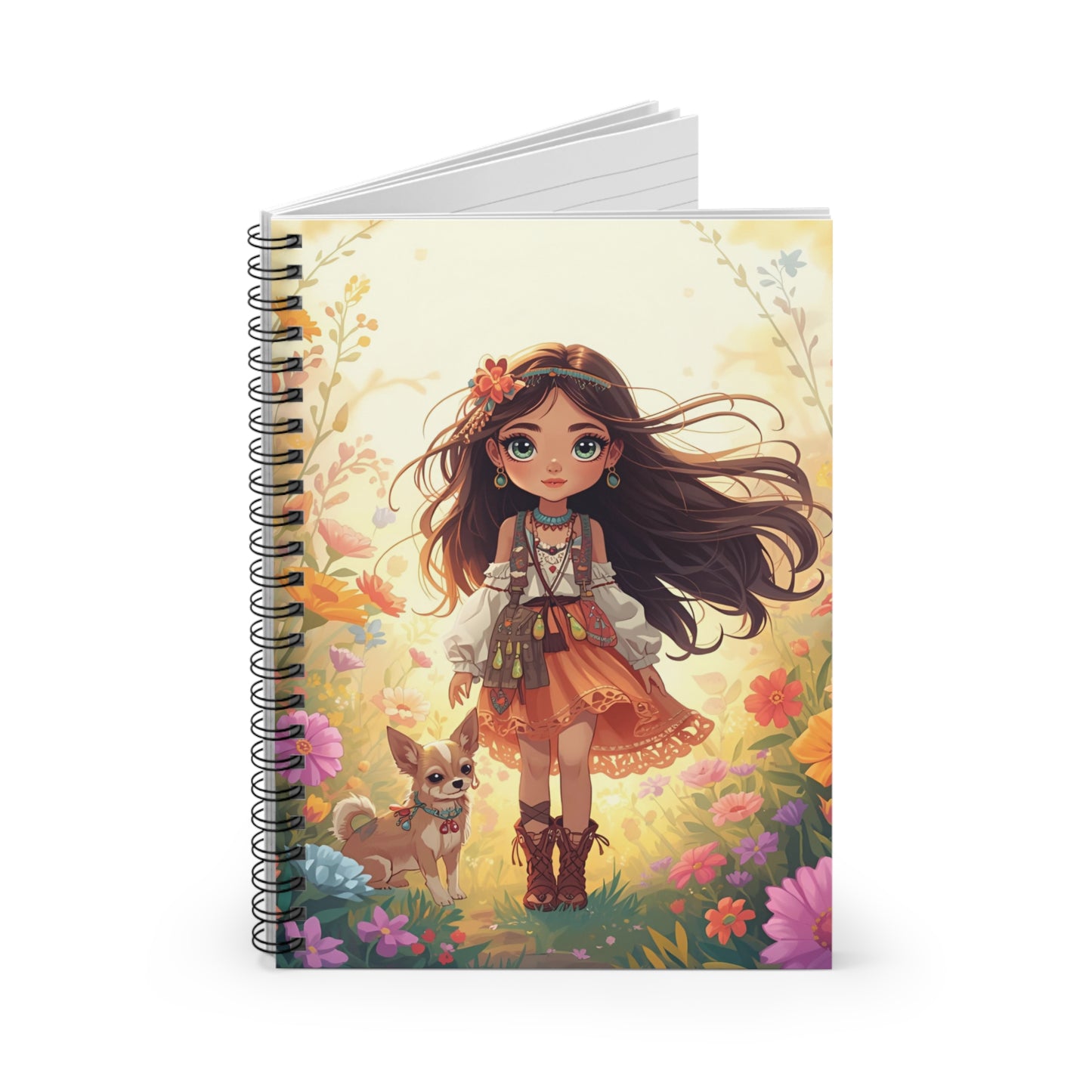 Spiral Notebook — Whimsical Girl in Wildflower Meadow Ruled Journal