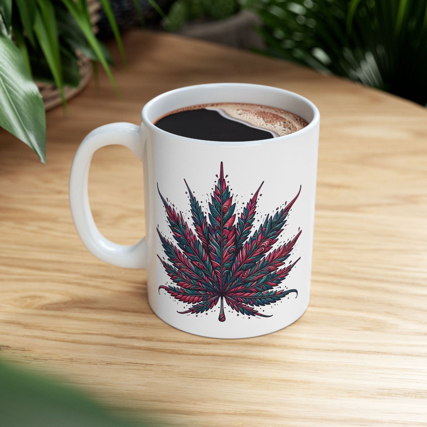 Floral Feather Art Ceramic Mug — Boho Botanical Coffee Cup (11oz & 15oz)