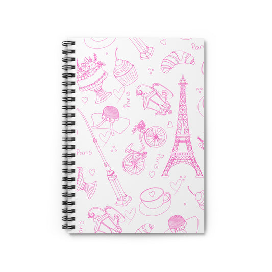 Parisian Dreams Spiral Notebook - Ruled Line - Cute Sketch Design for Travel Lovers