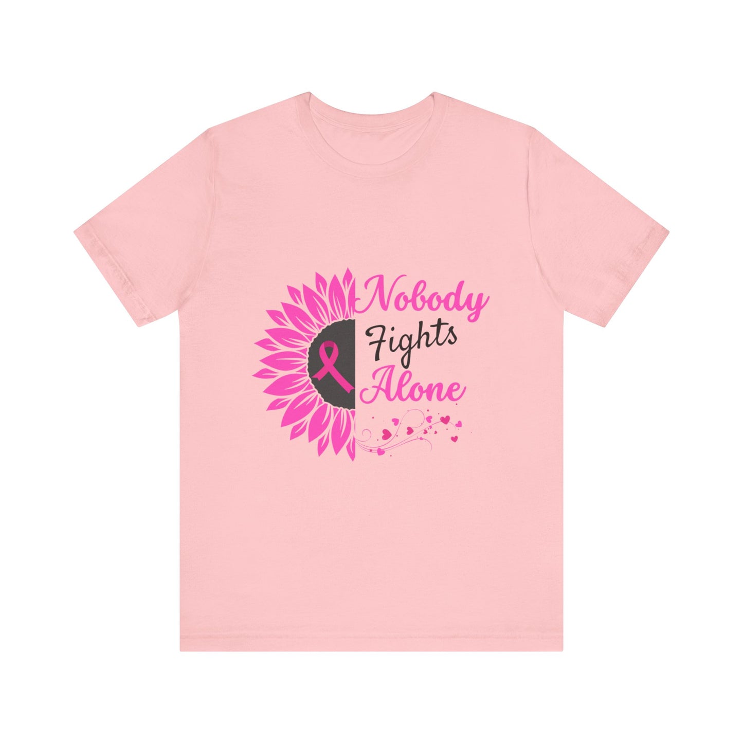 Pink Ribbon Awareness Tee - Nobody Fights Alone, Breast Cancer Support Shirt, Gift for Cancer Fighters, Motivational Apparel, Unisex Tee